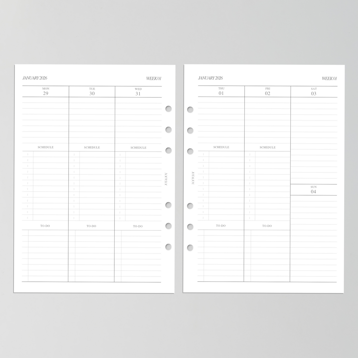 2026 Dated | Week on Two Pages with Schedule | Vertical 01 | January - December 2026