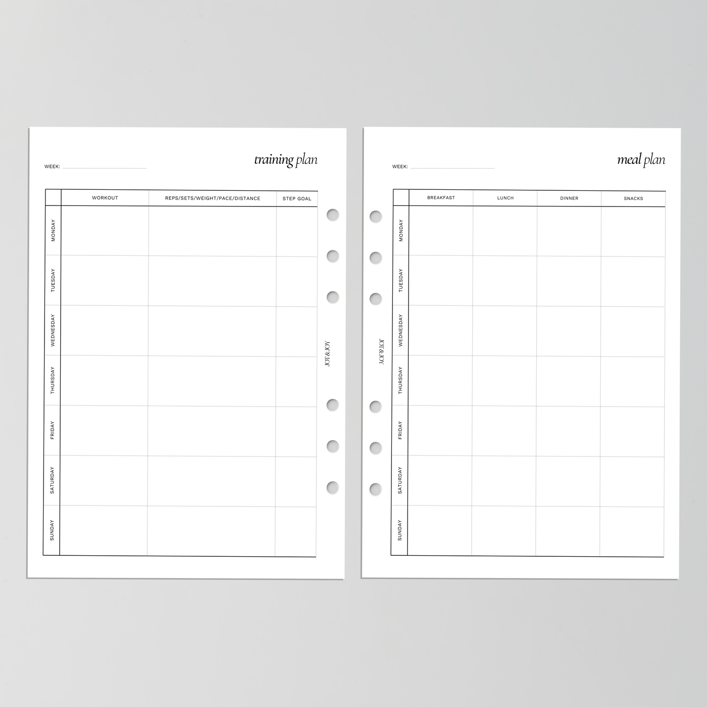 Training and Meal Plan on Two Pages | 12-Weeks