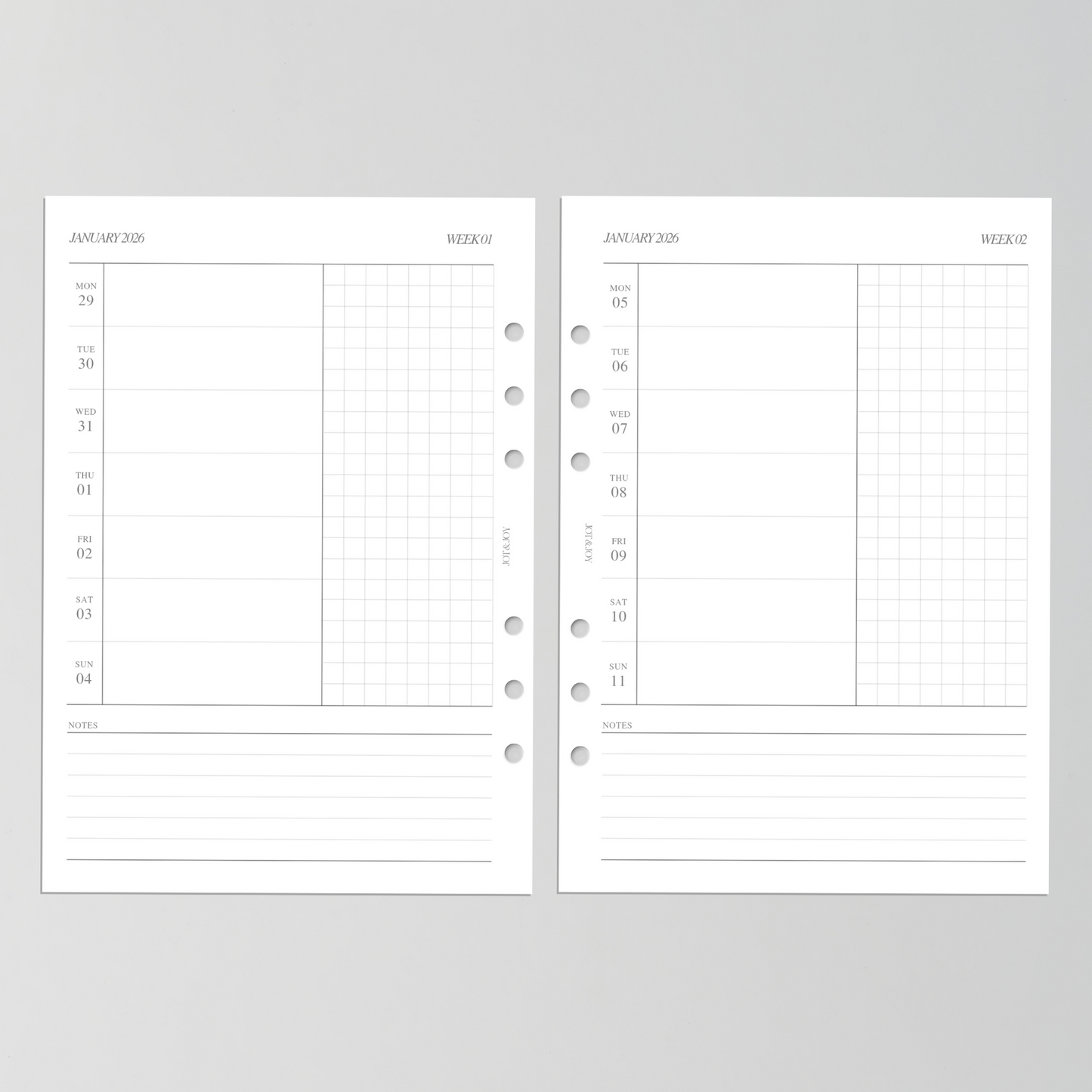 2026 Dated | Week on One Page | Style 01 | January - December 2026